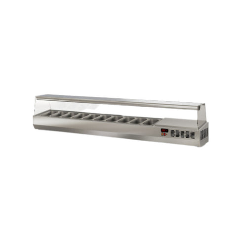 Présentoir à ingrédient vitré 10 x GN 1/4 réfrigérée positive 0/+8°C - 2245x336x436mm
